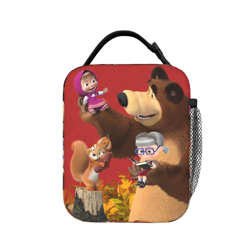 Kawaii M-Masha and Bear Insulated Lunch Bag Portable Lunch Container Thermal Bag Tote Lunch Box Work Travel Men Women