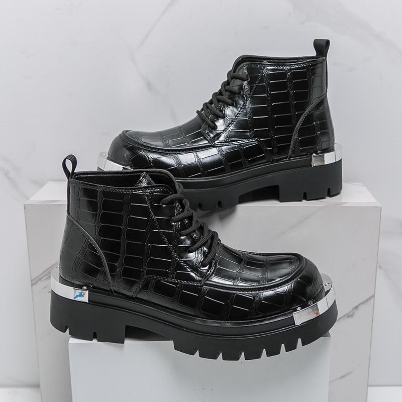 

Men Business Short-top Combat Boots Black Lace-up Thick-soled Anti-slip Fashionable Large-head Training Shoes Social Shoes Men 45 чорний