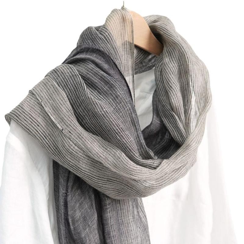 Japanese Vintage Gradient Stripe Linen Scarf Women Art Versatile Spring/Summer Breathable Shawls Sun Protection Long Scarf