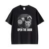 Unisex Hot Sale Classic Vintage Streetwear Cotton Summer Funny Gangster Cat Opening Door Meme Graphic Print T Shirt
