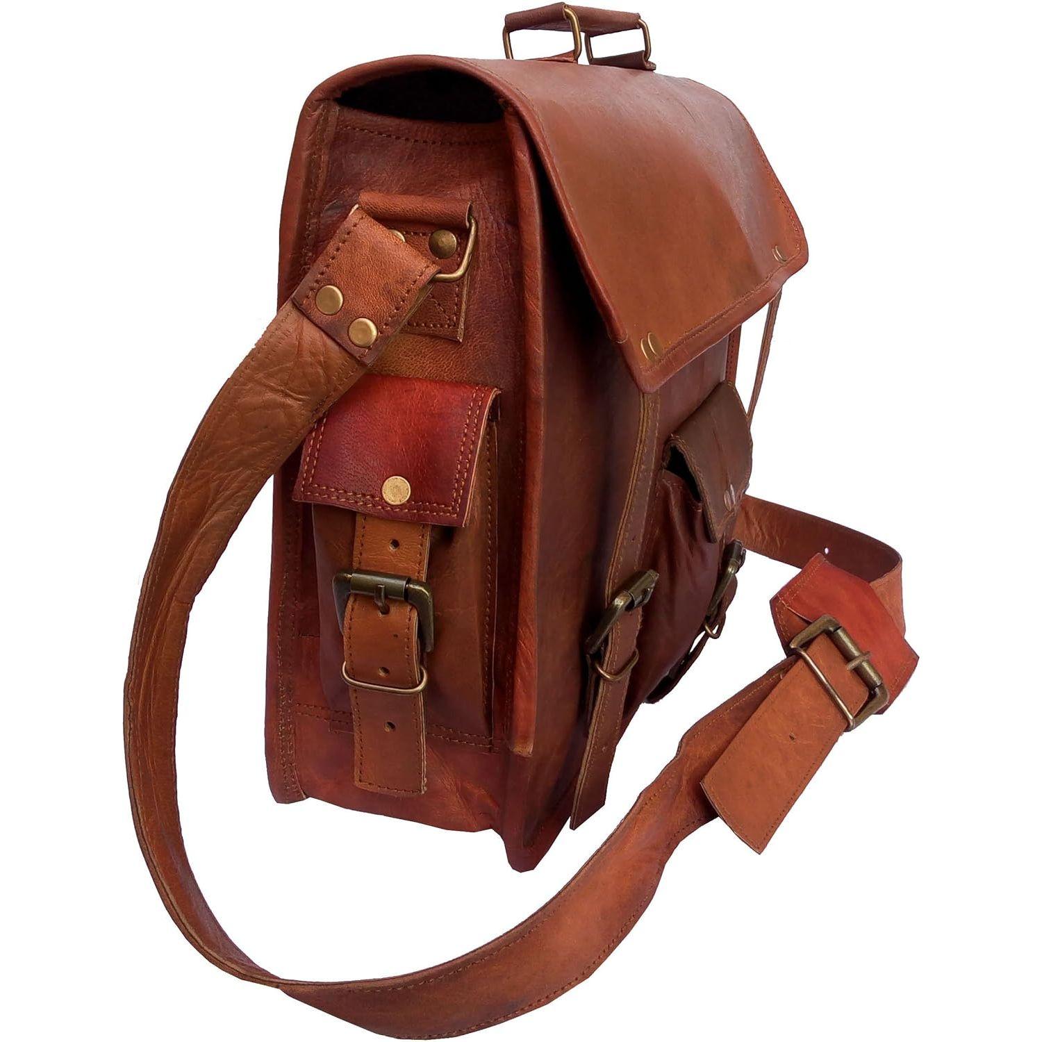 Кожаная сумка ручной работы унисекс из натуральной кожи для ноутбука — фото 3