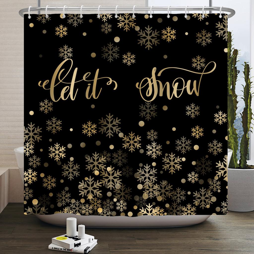 Christmas Shower Curtain Snowflake Snowman Winter Forest Bathroom Bathtub Decoration Waterproof Fabric With Hooks