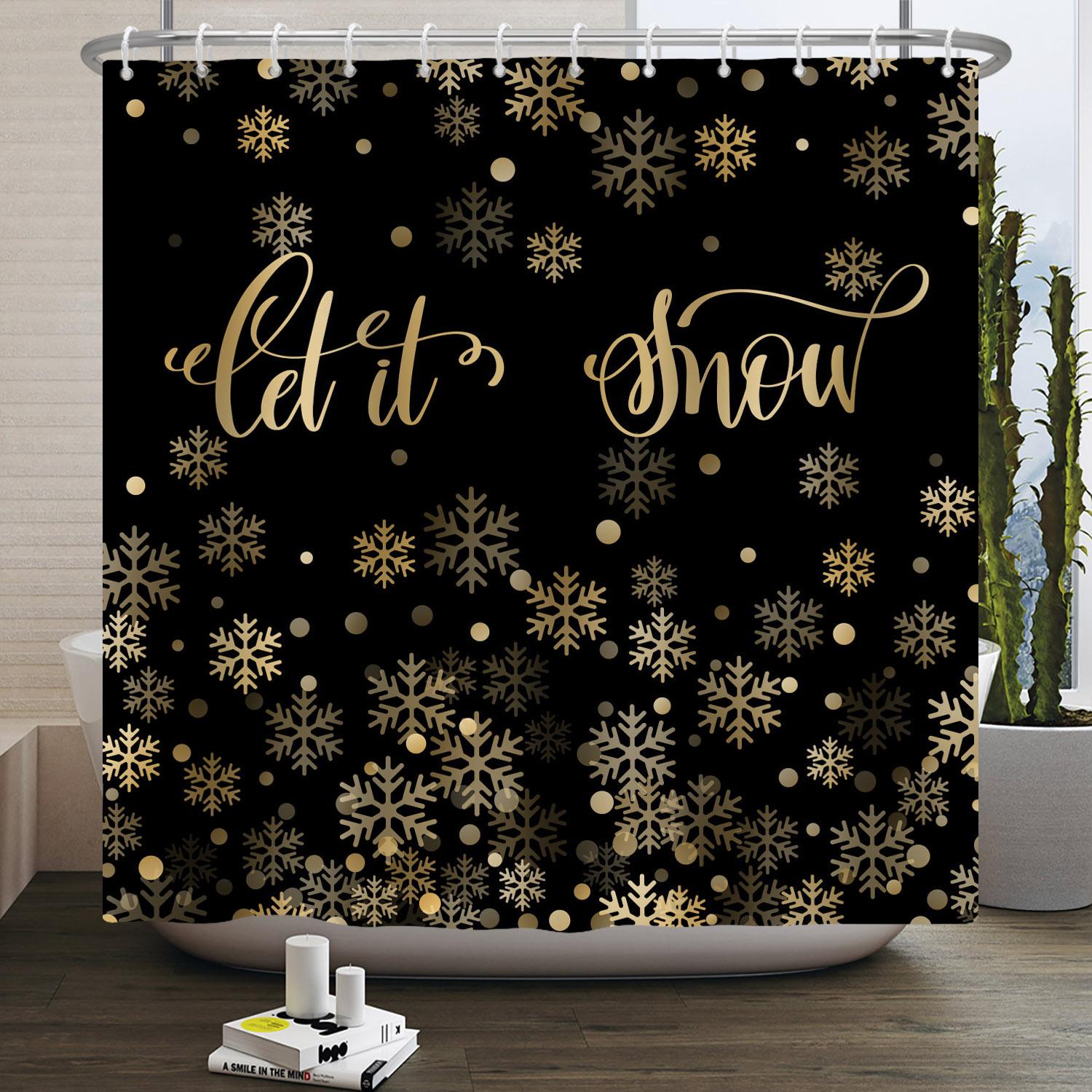 

Christmas Shower Curtain Snowflake Snowman Winter Forest Bathroom Bathtub Decoration Waterproof Fabric With Hooks 90x180cm