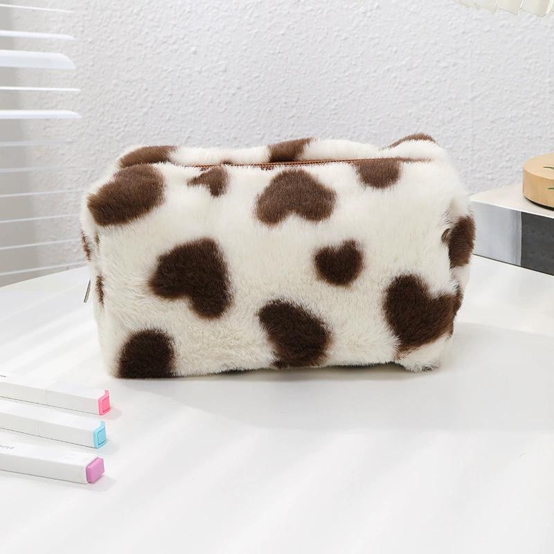 Solid Color Makeup Bags Women Soft Plush Cosmetic Make Up Brushes Storage Case Travel Toiletry Organizer Handbag Girls Gift