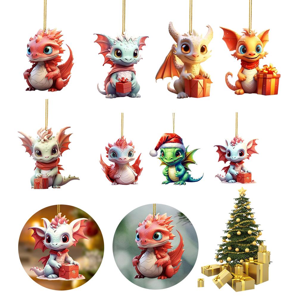 Car Window Decor Pendants Cute Christmas Tree Pendant Creative Flat Acrylic Hanging Ornament Charm Interior Decoration Home Gift