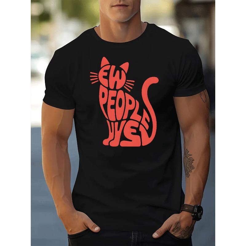 

Casual Trendy Crew Neck T-Shirt for Men Featuring an Ew People Cat Design, Perfect for Easter Outfits - Men s Summer Cotton... S разноцветный