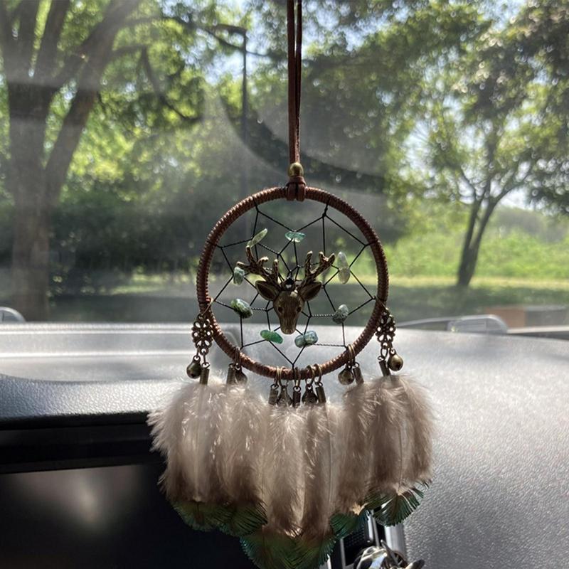 Car Charm For Rear View Mirror Feathers Car Mirror Decor Car Ornament Decoration Retro Car Rear View Mirror Accessories Car