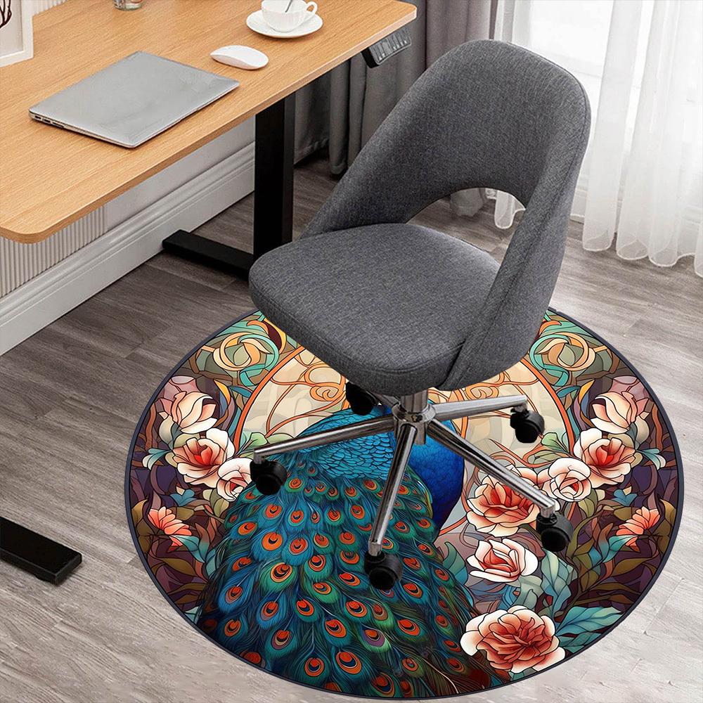

1pc Peacock Flowers Round Chair mat Area Rug - Non-Slip, Floor Mat for Office, Bedroom, and Indoor Decor -1002224 80cm by 80cm