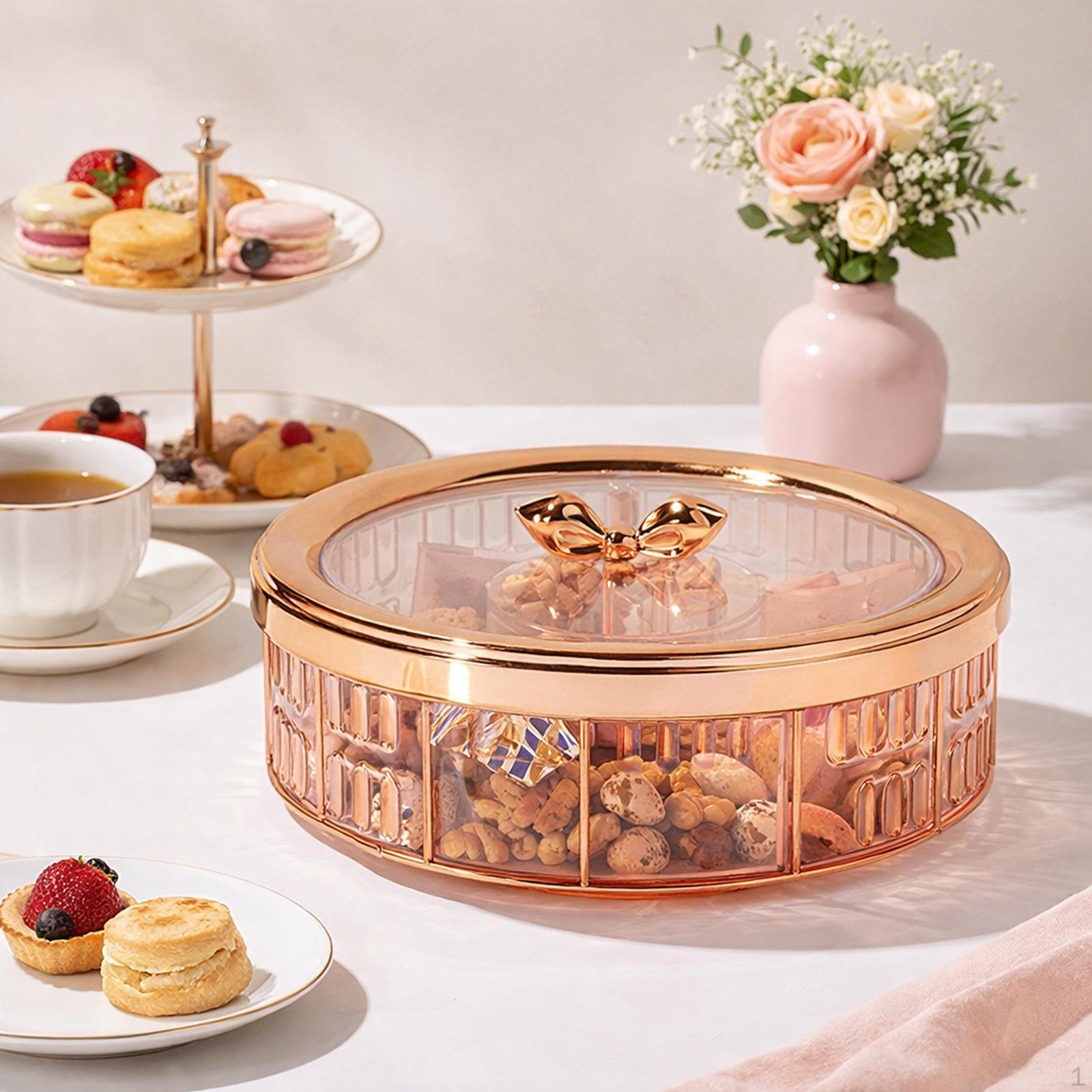 Compartmentalized Serving Tray, Appetizer Dish, Compact And Versatile Rotating Food Storage розового золота