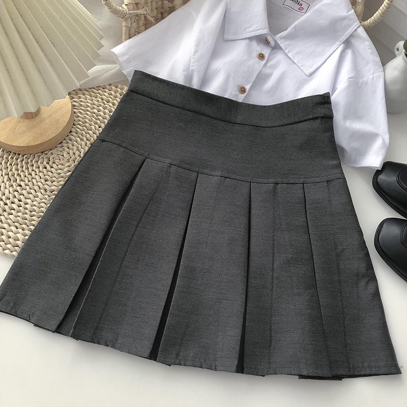 

Женская плиссированная юбка А-силуэта с высокой талией 2024: Корейская мода, Приталенный, Защищающий от откровенности, Облегающая бедра короткая юбка для лета XS [70-80 jin]