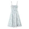 Kaslead New Arrival Women's Clothing Fashion Style Fashion French Drawstring Waist Slit Blue and White Porcelain Printed Dress