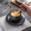 European Black  White Ceramic Coffee Cup Saucer Matte Stone Grain Breakfast Milk Mug Exquisite Afternoon Camellia Flower Tea Cup