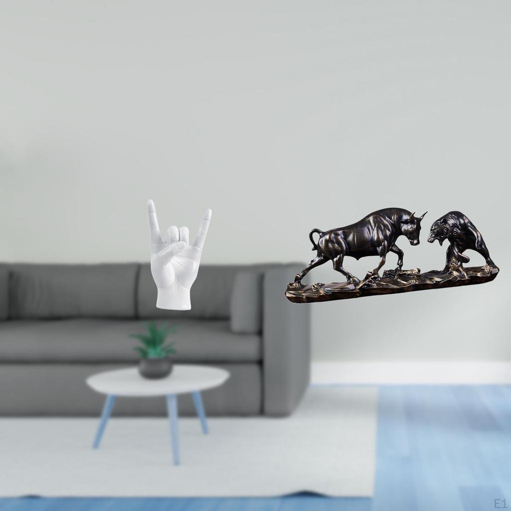 Rock Gesture Bull Hand Sculpture Modern Creative Animal Statue for Apartment Bedroom Restaurant Desk