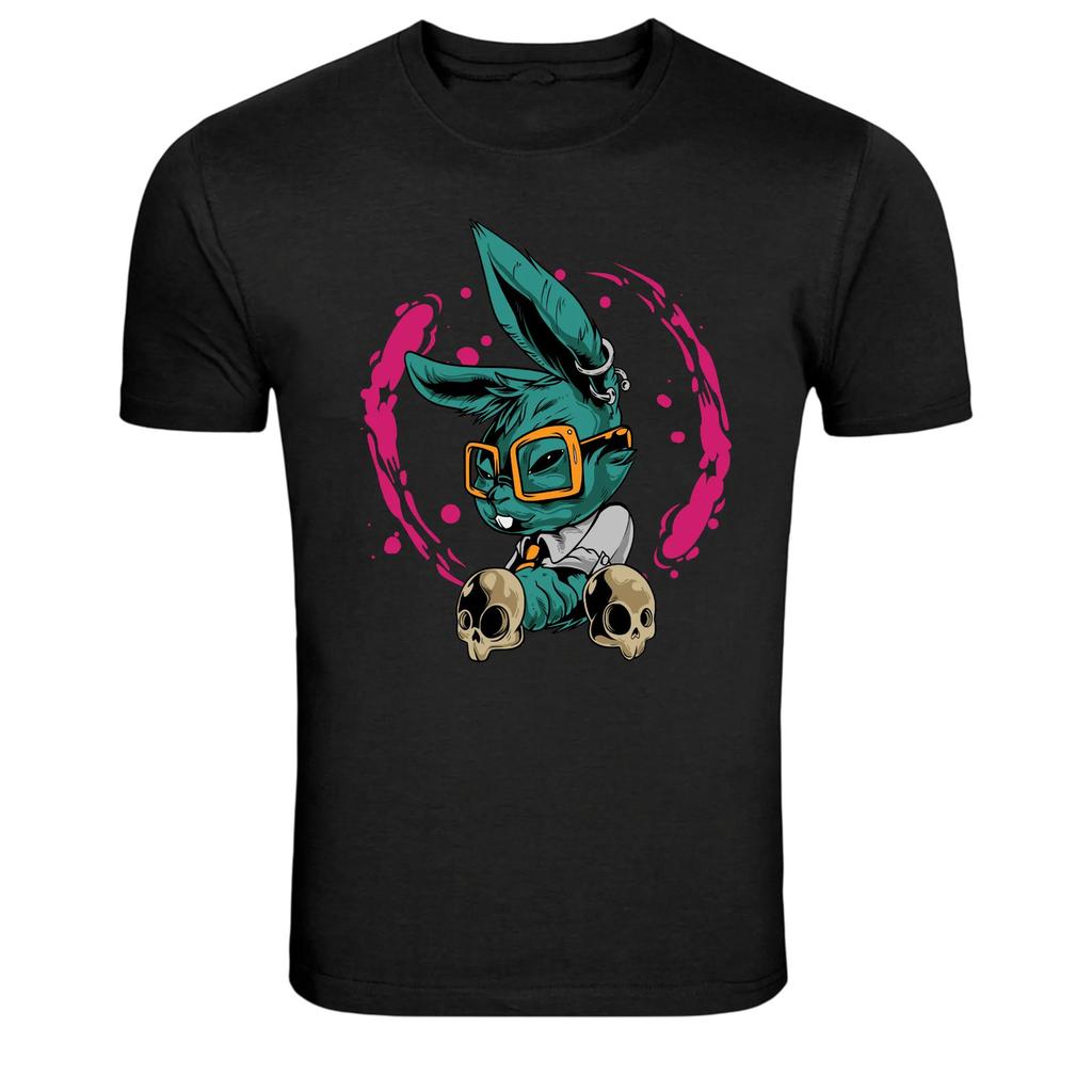 Cool Bunny With Glasses Skulls Cartoon Graphic T-Shirt