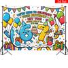 2D Flat Banner, 1 Piece, Cartoon Style 6/7th Birthday Theme Party Banner Background, Polyester, Birthday Cake