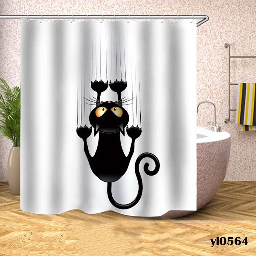 Cartoon Animals Shower Curtains Dogs Cats Waterproof Bath Curtains For Bathroom Bathtub Large Wide Bathing Cover Rideau De Bain