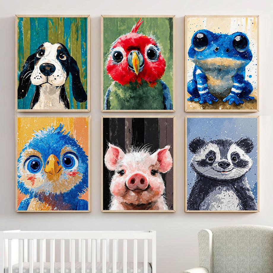 Heilung Süßer Papagei Hund Panda Schwein Tiere Porträt Poster Leinwanddrucke Wand Ölmalerei Wohnzimmer Schlafzimmer Heimdekoration