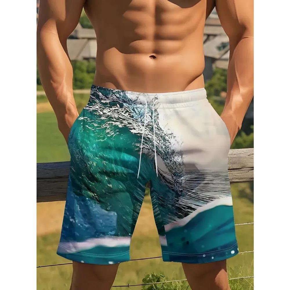Summer Beach Shorts Men Colorful Creative Striped 3D Printed Board Shorts Casual Holiday Short Pants Loose Surf Swim Shorts
