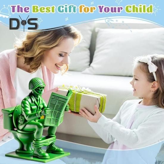 Zielona figurka żołnierza toaleta czytająca gazetę sikający człowiek żywica statua rzeźba model zabawka dom biuro dekoracja pulpitu ozdoba