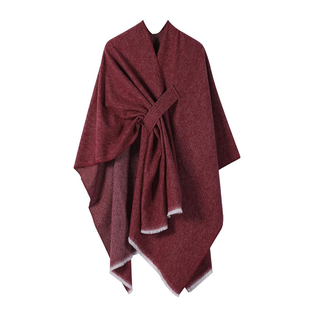 European & American Solid Color Imitation Cashmere Shawl Cape - Women's Autumn/Winter Warm Outerwear Scarf