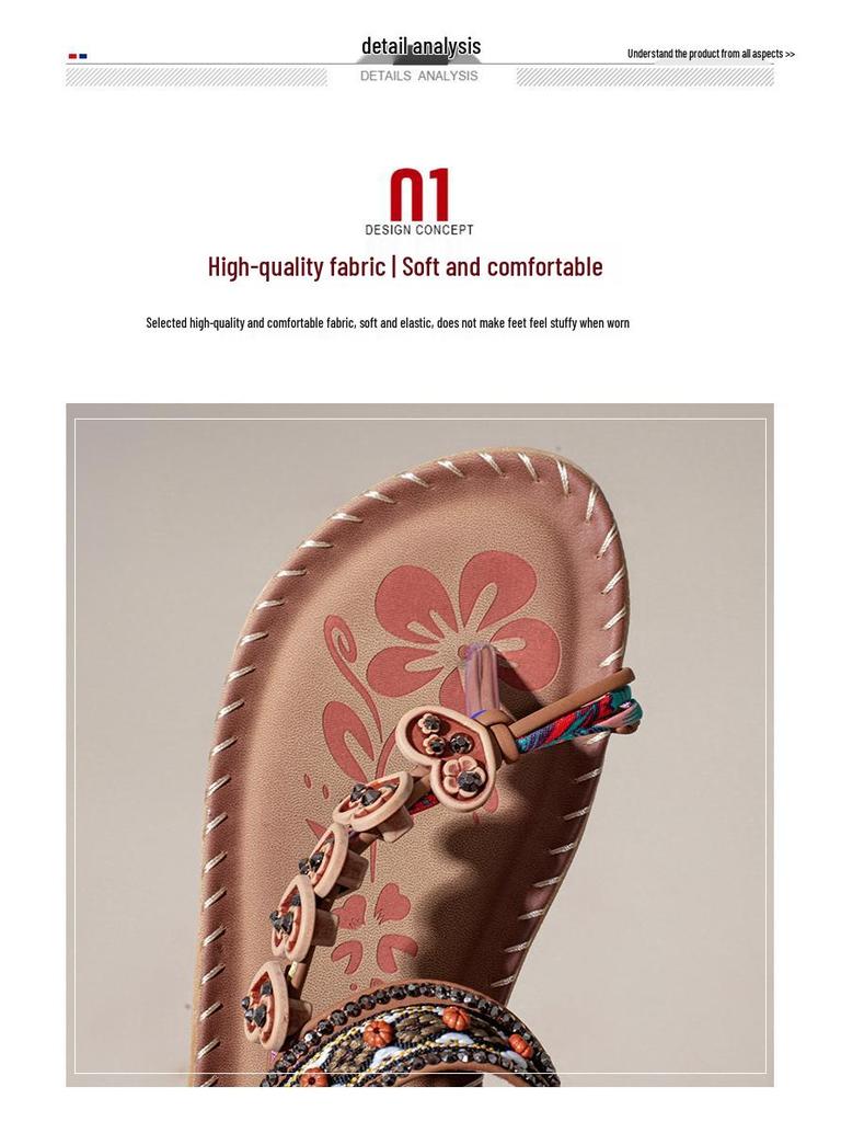 Boho Etniczne Damskie Sandały z Koralikami - Letnia Moda Płaskie Klapki