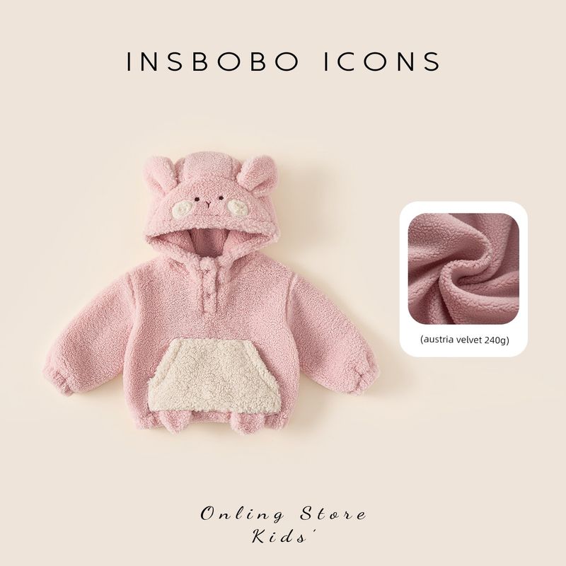 Insbobo Girls  Sweatshirt 2025 Winter New Thickened Top for Babies, Stylish Autumn and Winter Warm Clothing for Children Pink 100