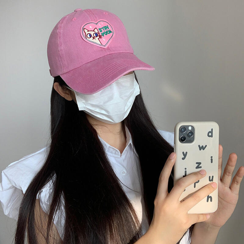 Cat women s cap, baseball cap that makes your face look smaller, ball cap pink