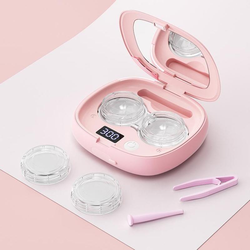 Contact Lens Ultrasonic Cleaning Machine Small Size Travel Rechargeable 3 Gear Cleaning Modes With Mirror Cleaning Box Adults