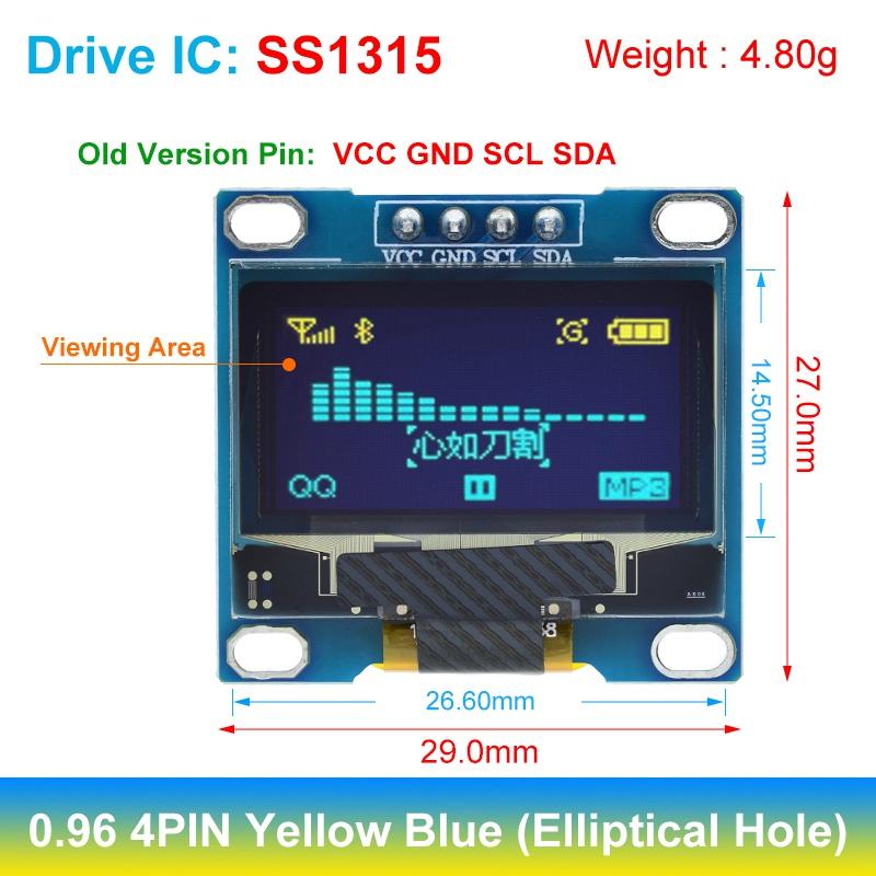 TZT 0.96 inch OLED 4PIN 7PIN  IIC Serial White Display Module 128X64 I2C SSD1306 12864 LCD Screen Board  for Arduino