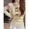 Korean Lace Patchwork Knitted Slim-fit Sweater for Women - 2025 Autumn/Winter Trendy Top