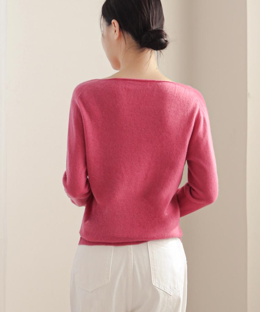 Keulleiseu 100% Wool V-Neck Knit Sweater_Red