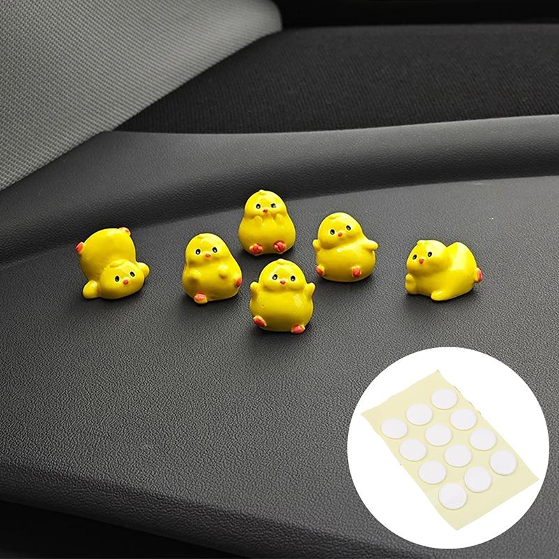 3/6Pcs Resin Ornaments For Auto Interior Dashboard Button Home Bedroom Office Living Room Mini Yellow Chick Car Decoration Gift