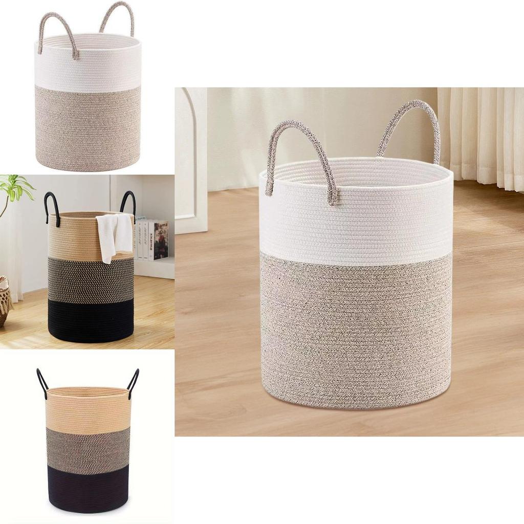Cotton Rope Woven Storage Bin With Handles For Clothing And Household Toy Organization
