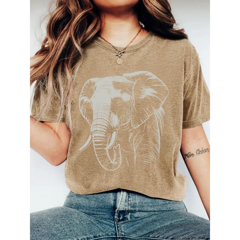 Sketch Elephant Head Print Women's T-Shirt