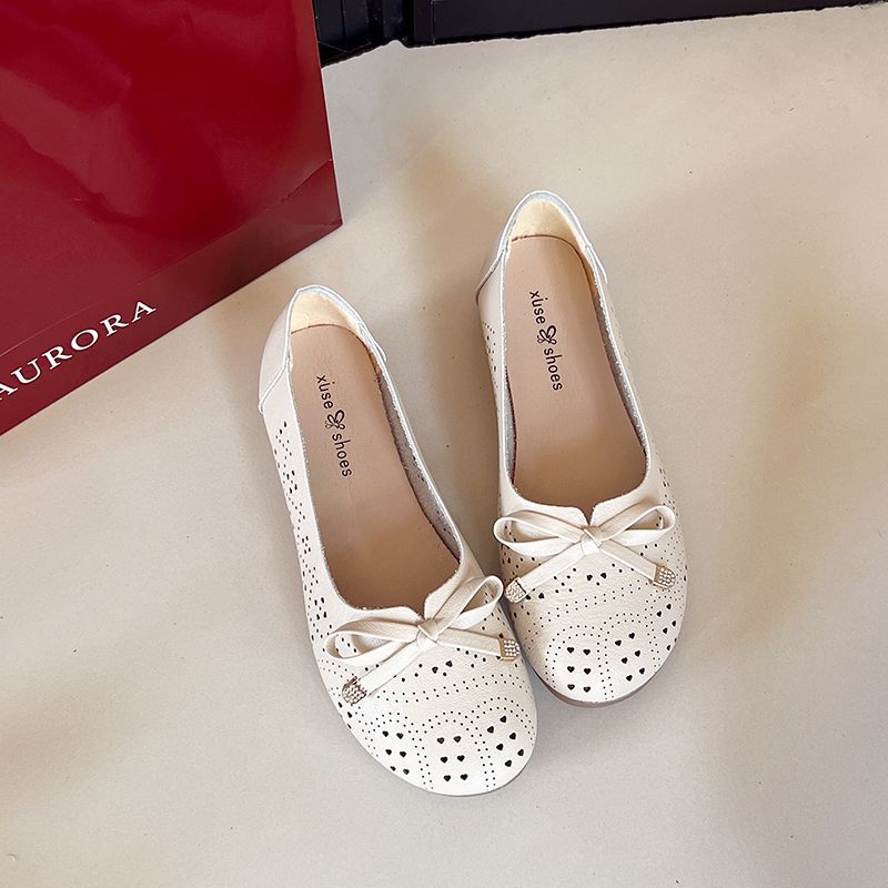 Women's shoes spring new hollow breathable single shoes women's bow Doudou shoes flat single shoes