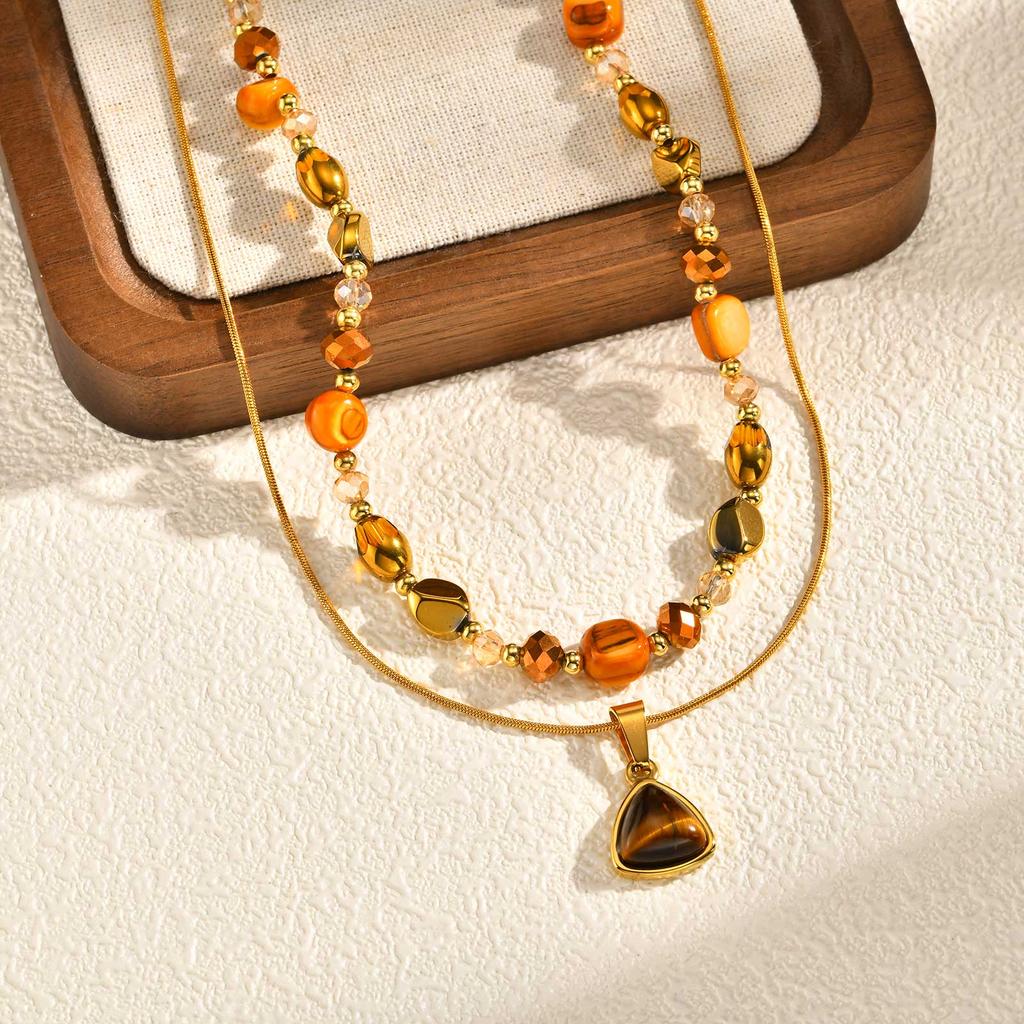 Luxury Natural Stone Pendant Maillard Beads Necklace for Women Caramel Temperament Neck Chain Charm Party Winter Jewelry Gift