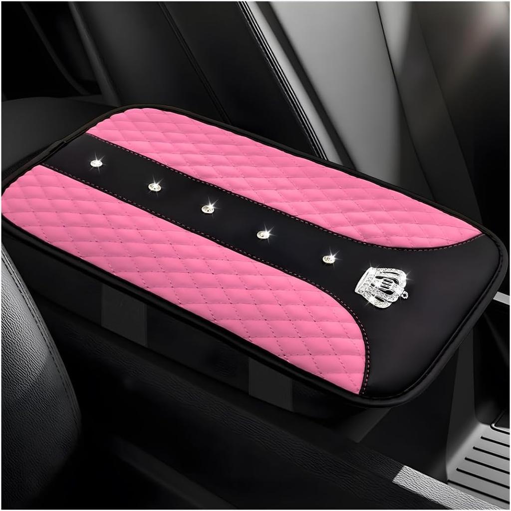 Bling Crown Car Center Console Mats, Anti-Slip And Waterproof Crystal Car Armrest Pad Protector, Universal Rustproof Armrest Decor Cushion For Cars &