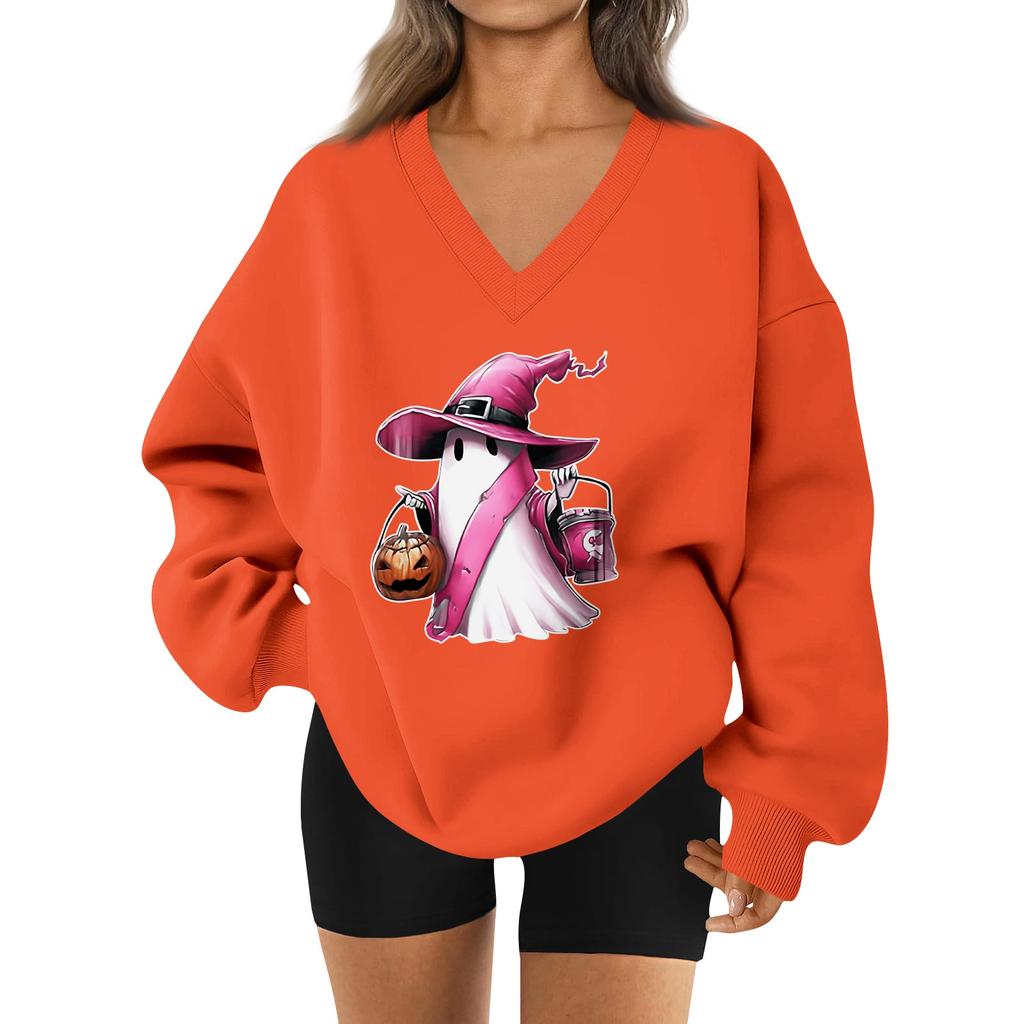Women's V-neck Dropped Shoulder Halloween Print Sports Sweatshirt Top