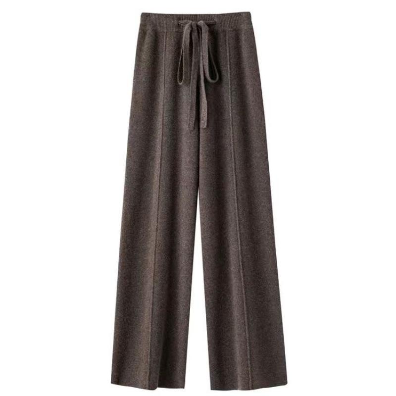 Women Knitted Wide Leg Pants Autumn Winter Basic Soft Warm Cashmere Knit Trousers Casual Simple Style Korean
