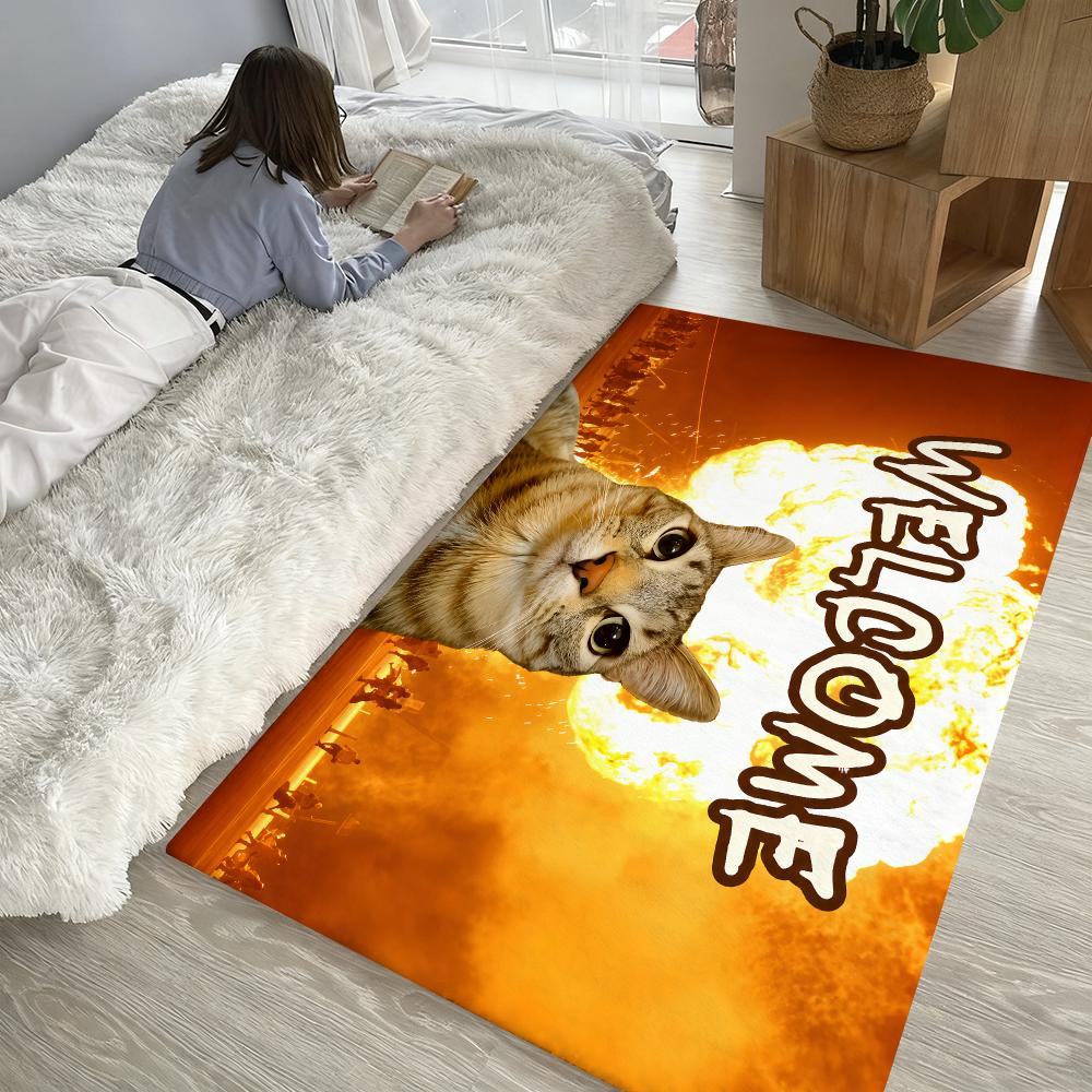 Cool Silly Cat Meme Floor Mat Soft Thickened Absorbent Non-Slip Bedroom Living Room Door Mat Home Decor Flannel Rugs