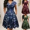 2026 Floral V-Neck Waist-Cinching Short-Sleeve Dress for Women