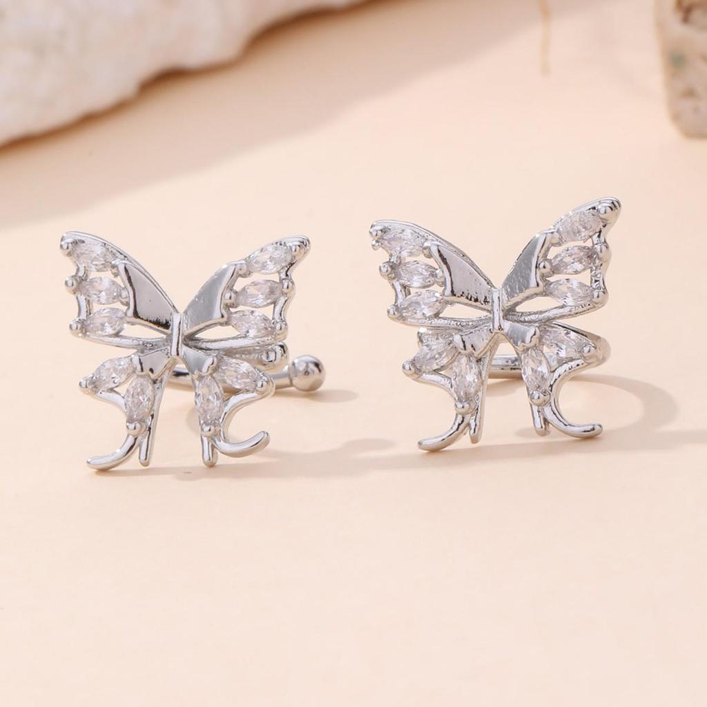 Elegant Butterfly Cubic Zirconia Ear Cuff - No Piercing, Light Luxury Fashion Jewelry