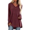 Taglie Forti Donna Tinta Unita Manica Lunga Scollo a V Pullover Largo Midi Camicetta Top