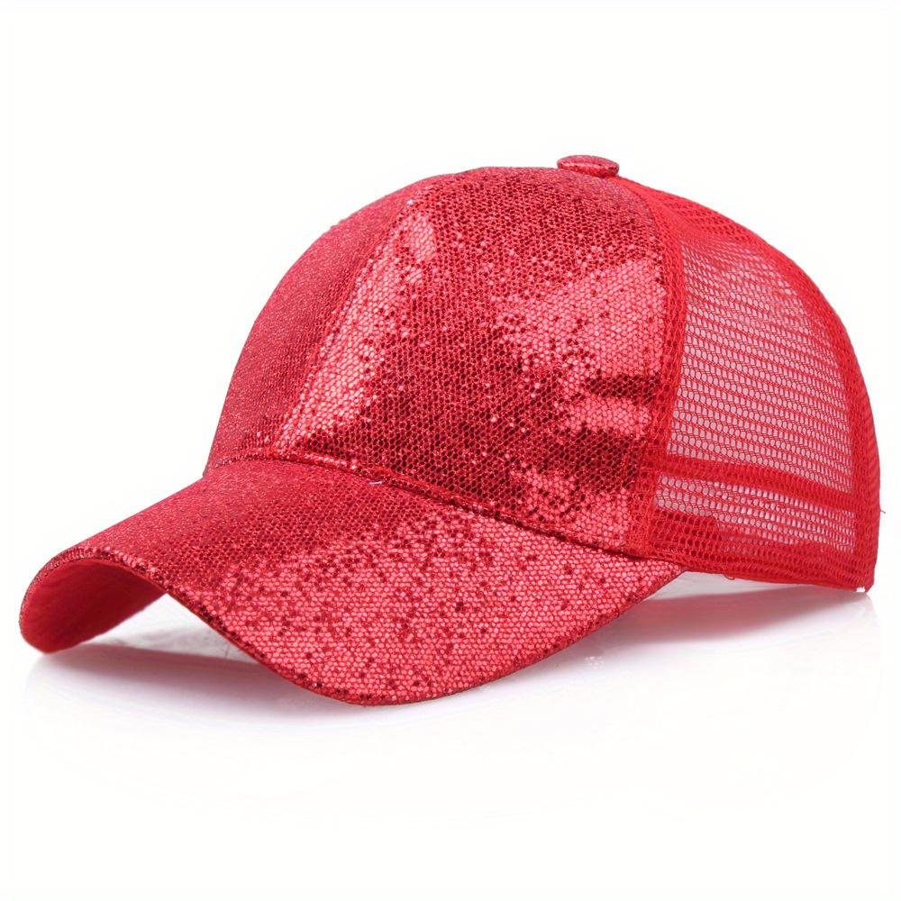 Mesh Sequin Fluorescent Baseball Cap Adjustable Size Breathable Sun Protection Snapback Cap For Women Men Summer Sport Hiking Dad Hat