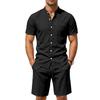 Men's Linen Shirt and Shorts Set Casual Relaxed Fit Summer Outfit