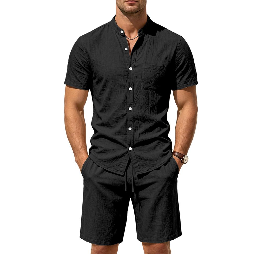Men's Linen Shirt and Shorts Set Casual Relaxed Fit Summer Outfit