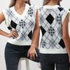 Women's Argyle Knit V-Neck Pullover Vest for Autumn/Winter