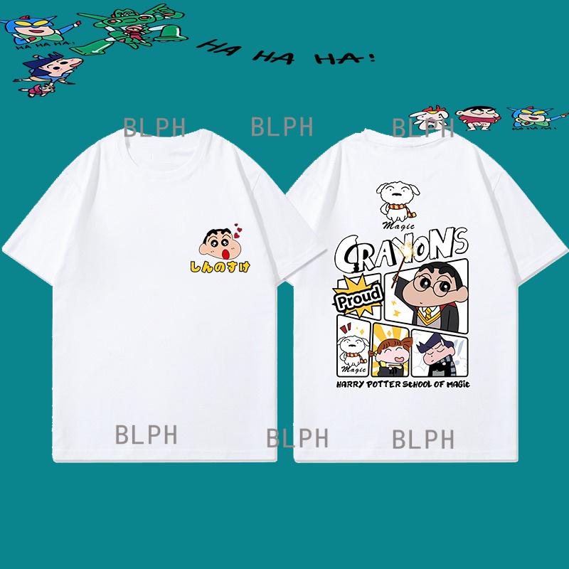 Hand-painted Style Crayon Shin-chan Parent-child Short-sleeved T-shirt Unique Niche Parent-child Style Round Neck Casual T-shirt