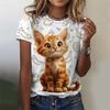 Women's T-shirt with Cute Cat Pattern 3D Printed for Girls, Summer Casual and Fashionable Women's Short Sleeved Oversized T-shirt