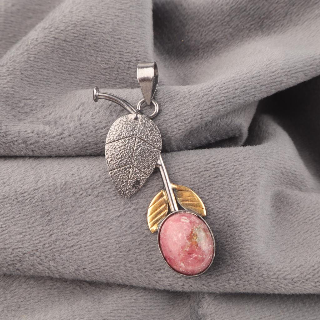 Natural Pink/Black Rhodonite Pendant 925 Sterling Silver Handmade Jewelry 1.69" PP-55-33